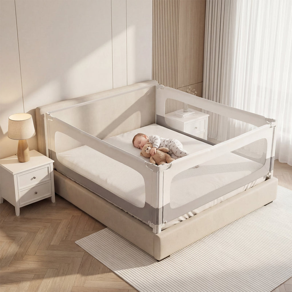 Adjustable Height Toddler Bed Rail Guard White/Grey Two 78.7 in + One 74.8 in GainNo