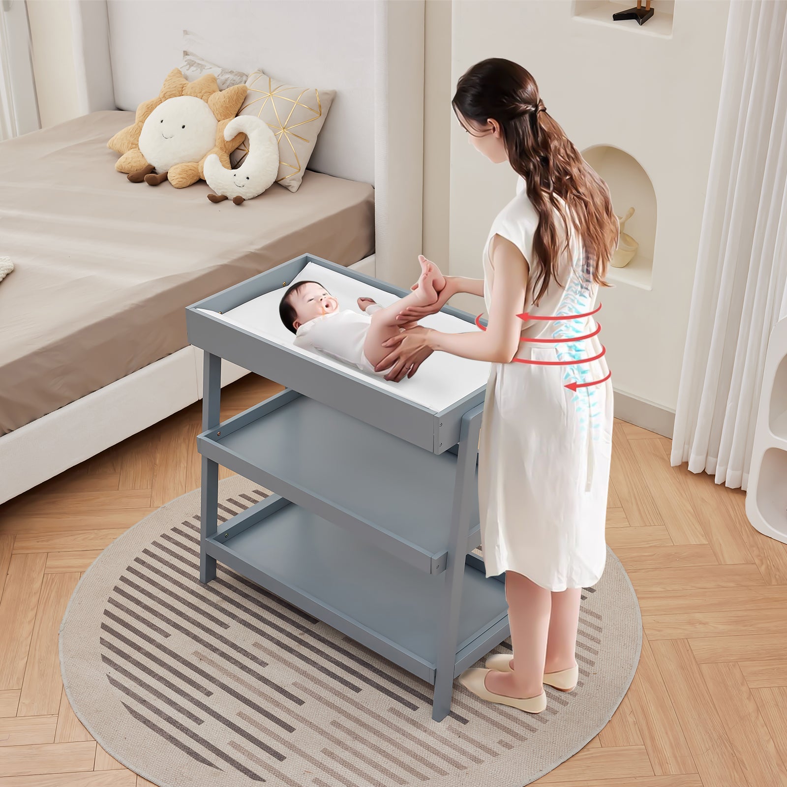 Wooden Baby Changing Table with Waterproof Pad Grey