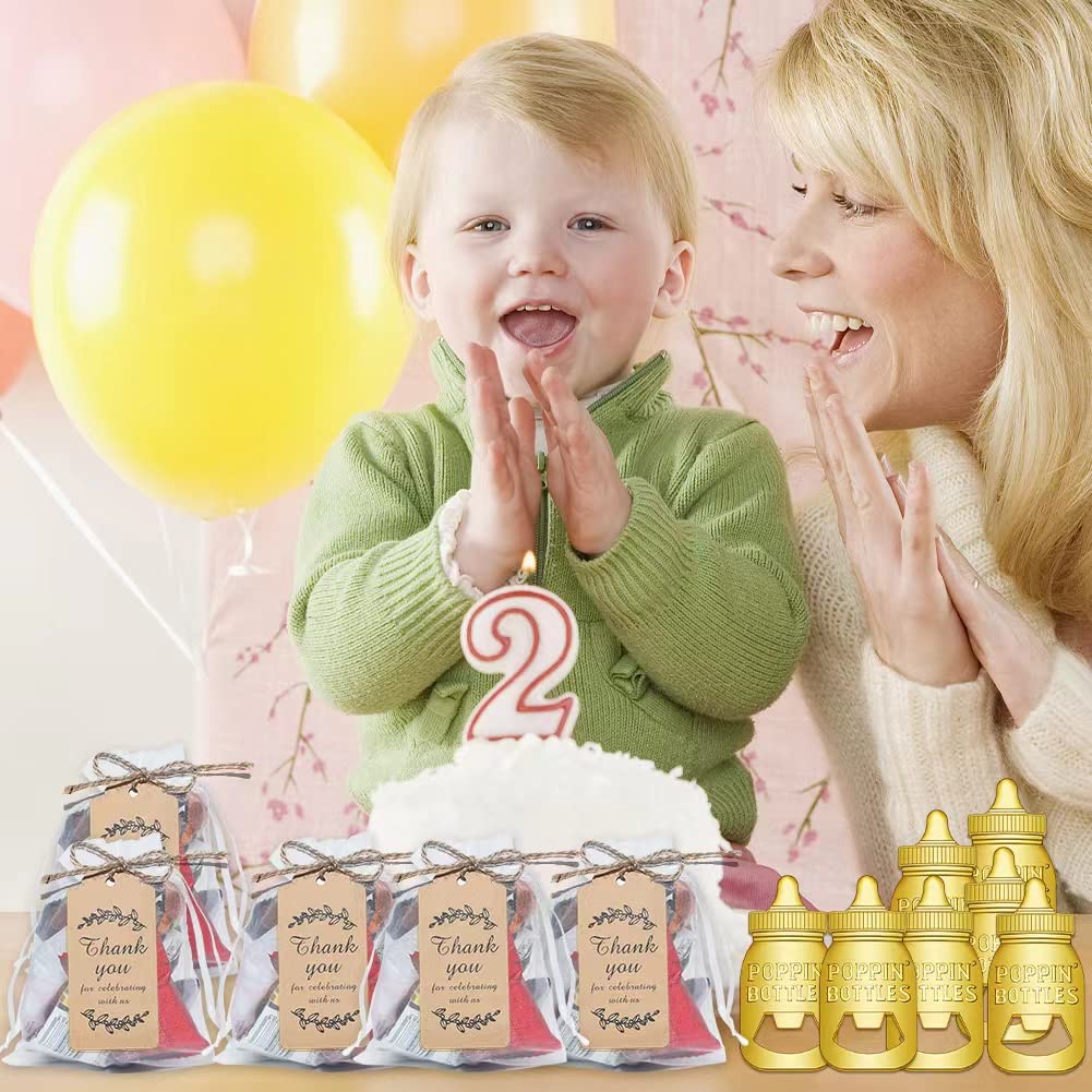 Gold Baby Bottle Opener Party Tokens 24pcs with Organza Bags