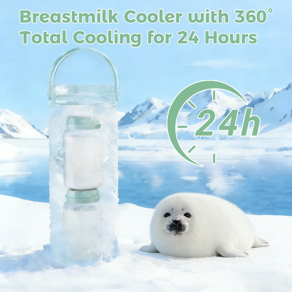 360° Cooling Breast Milk Cooler 22oz with 2 Baby Bottles Green GainNo