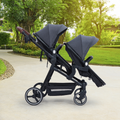 Foldable Double Baby Stroller Multi-Position Reversible Dark Grey
